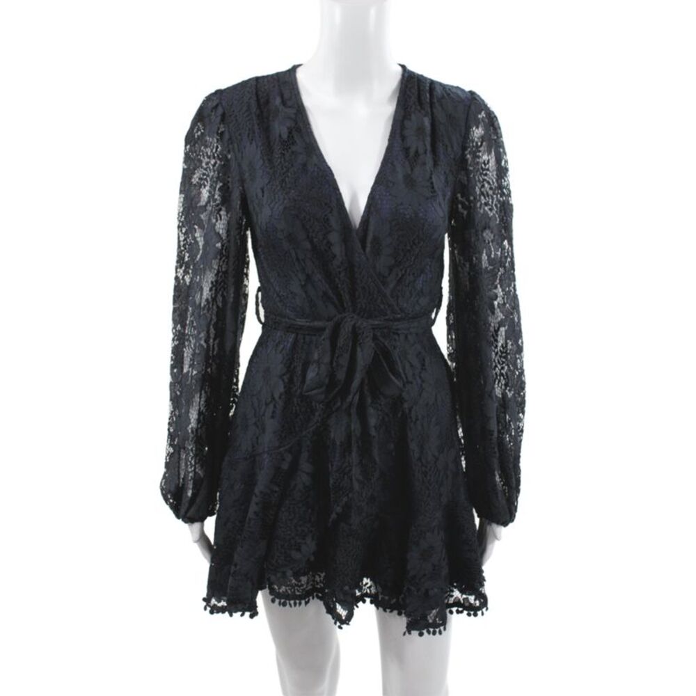 Saints + Secrets Women Mini Floral V Neck Long Sleeve Black Dress Size S
